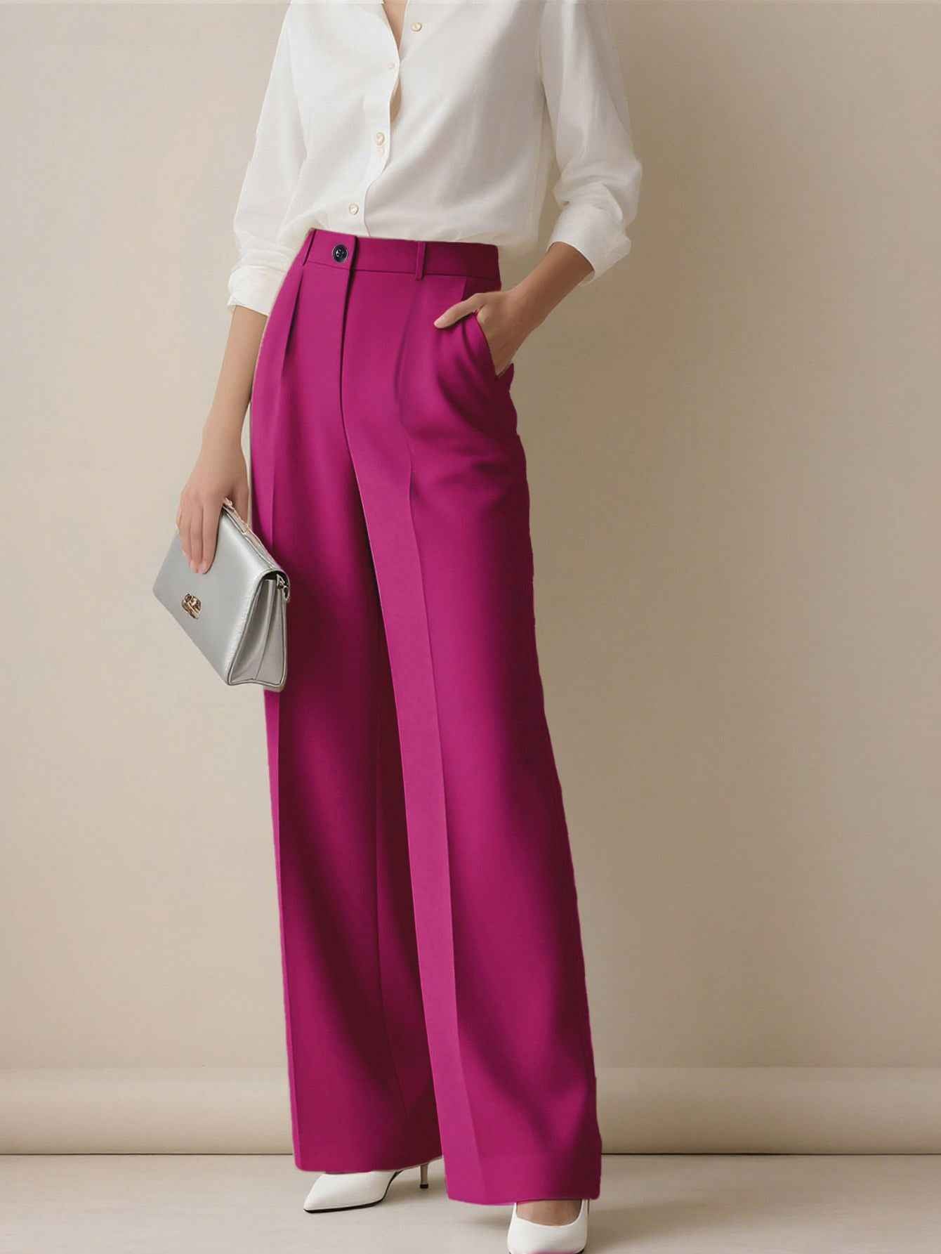Women's High-Waist Pleated Straight-Leg Dress Trousers – 19 Colours, XS–XL