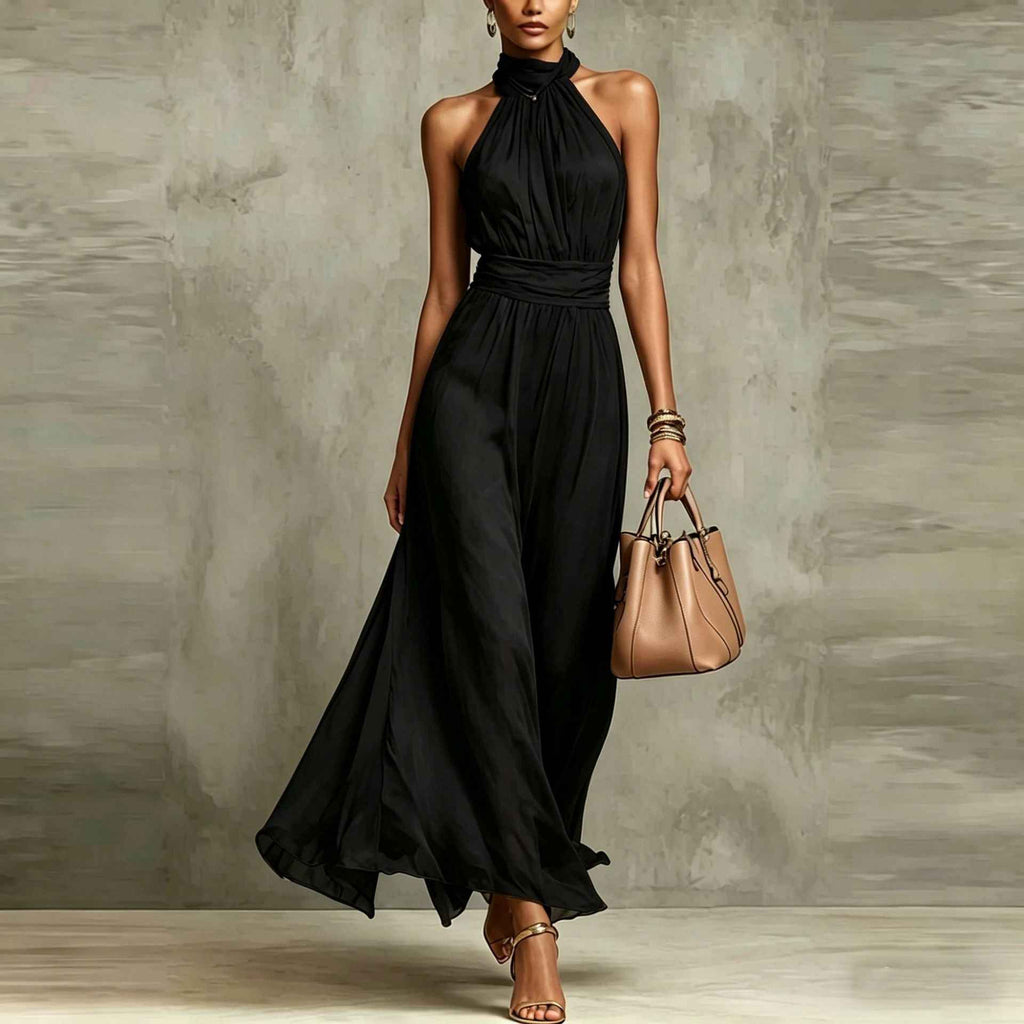 Resort-style Waist-cinching Figure-flattering Pleated Dress