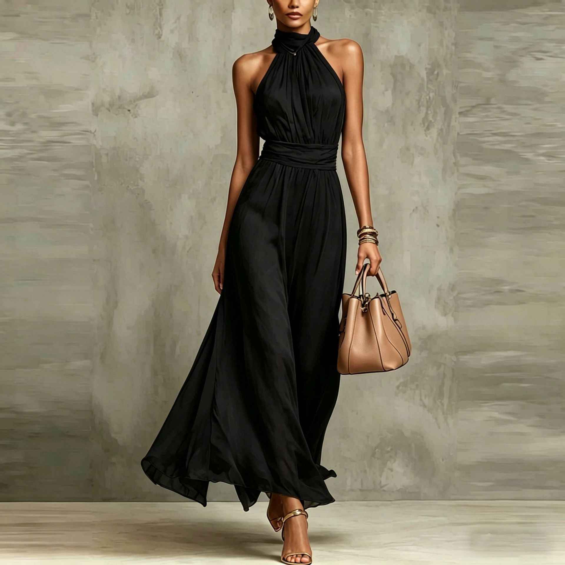 Resort-style Waist-cinching Figure-flattering Pleated Dress