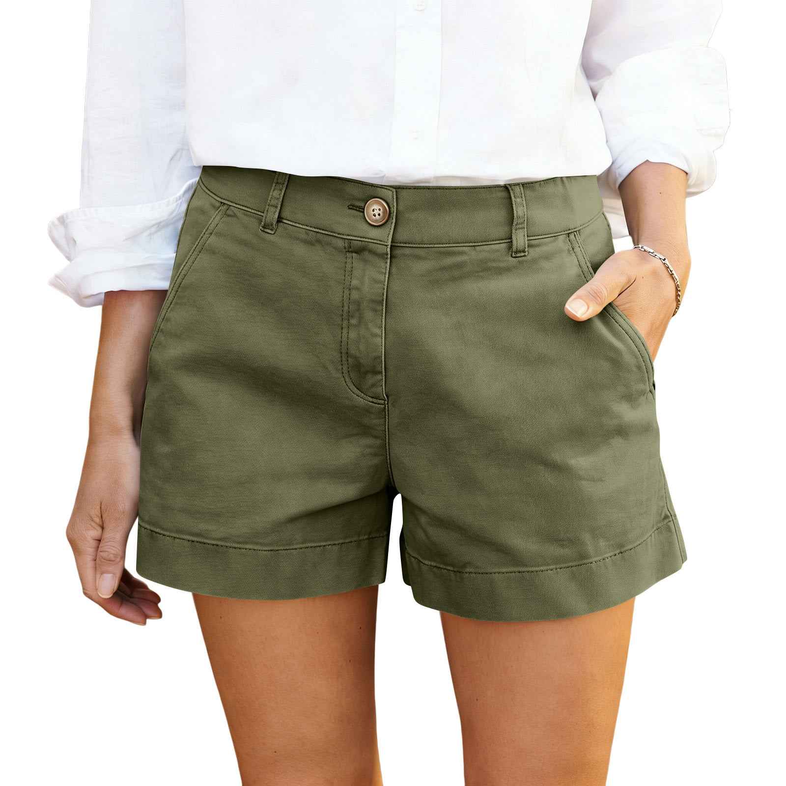 Women's Mid-High Waist Twill Cotton Hot Pants — Elegant Commuter Shorts