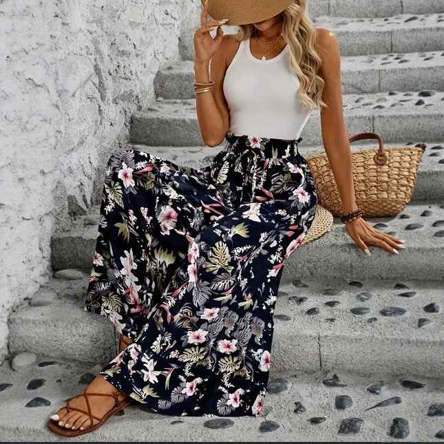 High Waist Leopard-print Printed Loose Casual Wide-leg Pants Trousers