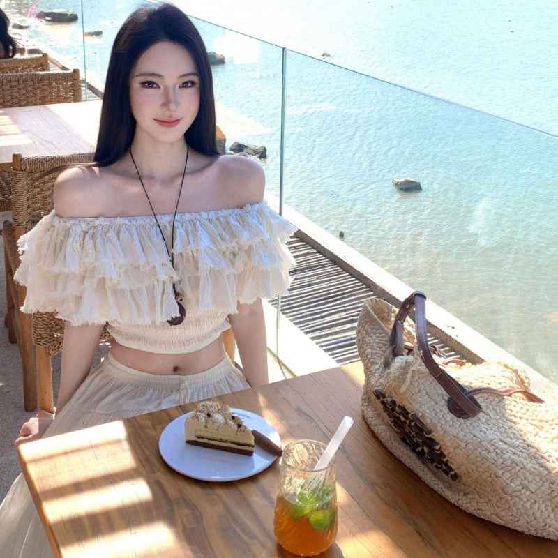 Women's French Off-Shoulder Top & Flared Skirt Set