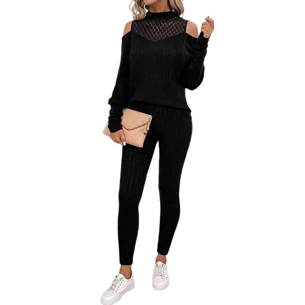 Fashionable Casual Off-shoulder Long-sleeve Top And Pants Two-piece Set
