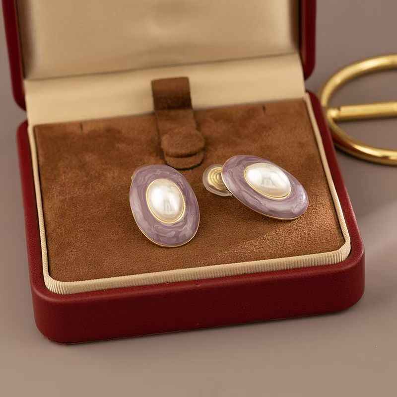 Daily Niche Enamel Glaze Purple Oval Clip On Earrings For Non Ears, Elegant Commute  Style Coil Cushion Ear Cuffs