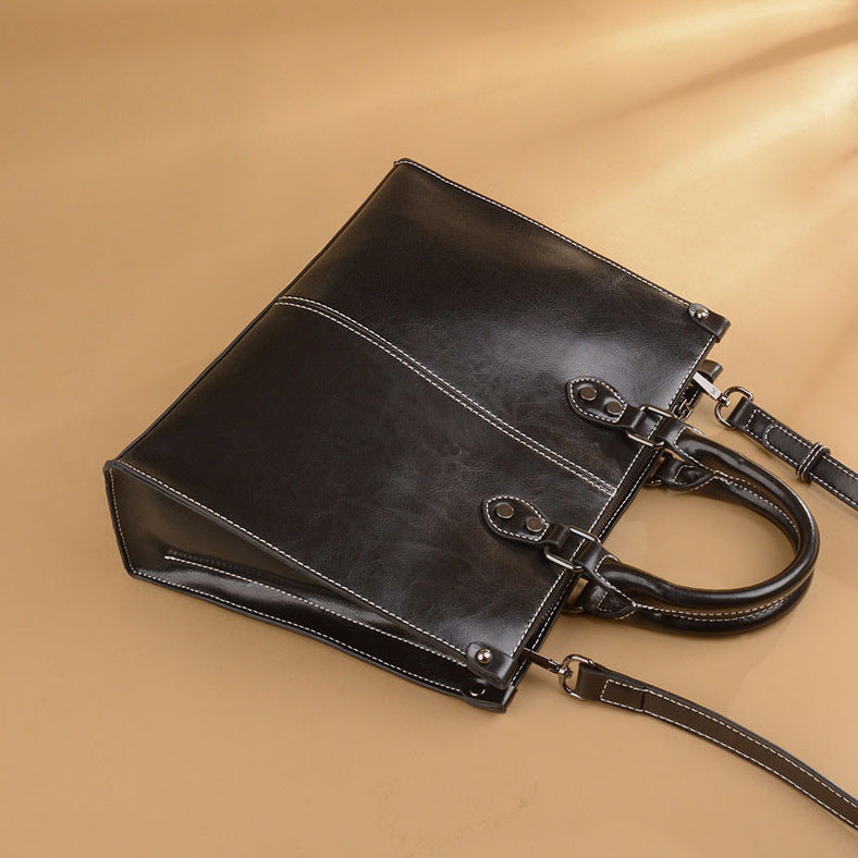 Genuine Leather Crossbody Handbag – European Retro Style