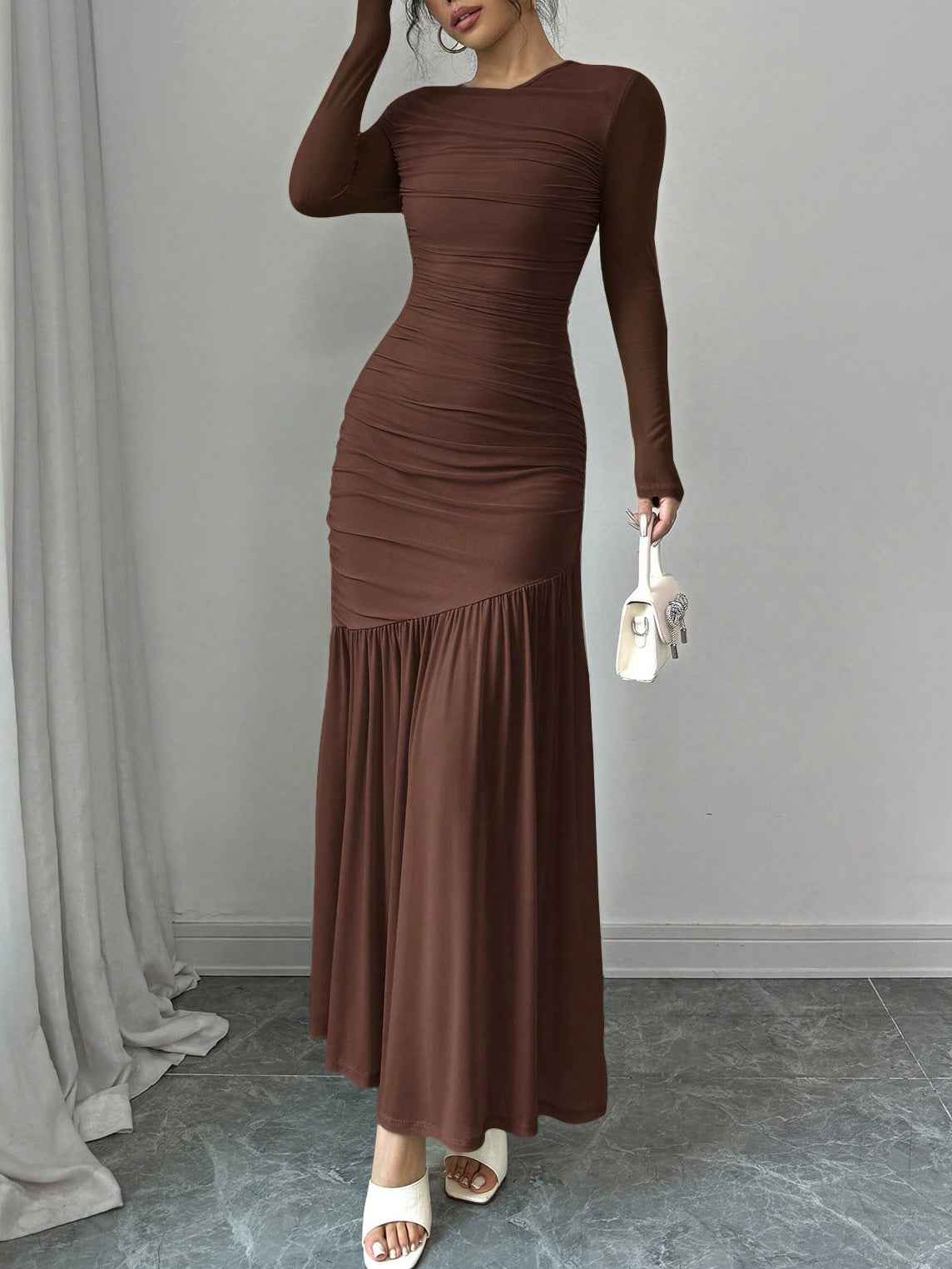 Fashionable Slim-fit Pleated Elegant Long-sleeve Dress
