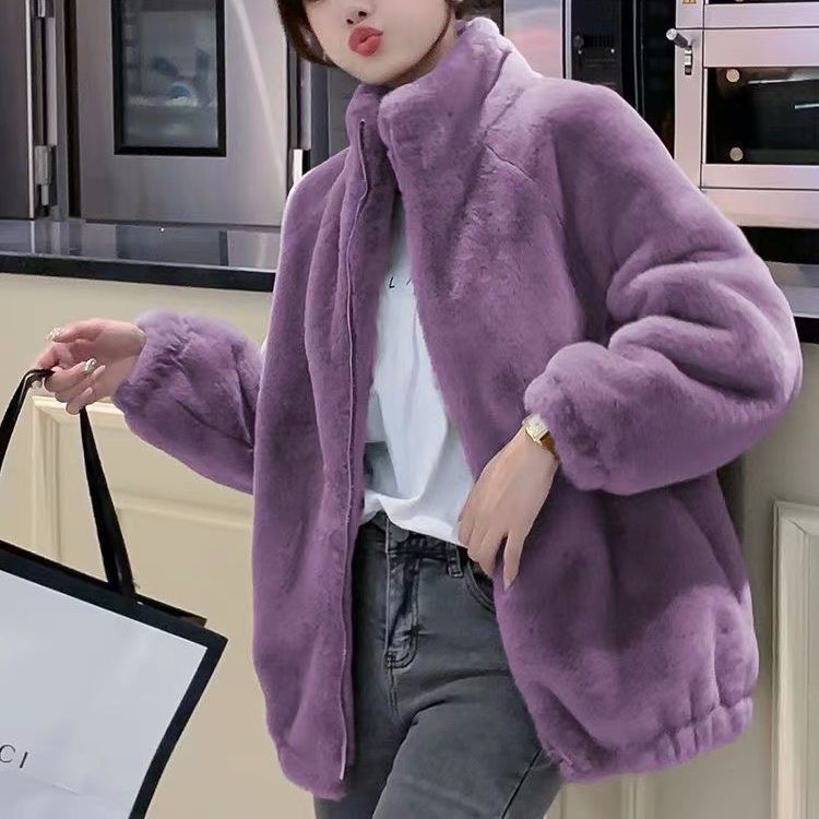 Coral Fleece Double-Faced Loose Turtleneck Coat