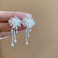 Light Luxury Forest Style Zircon Firework Tassel Stud Earrings, Super Fairy Versatile Exquisite High-grade Temperament Ear Jewelry For Women