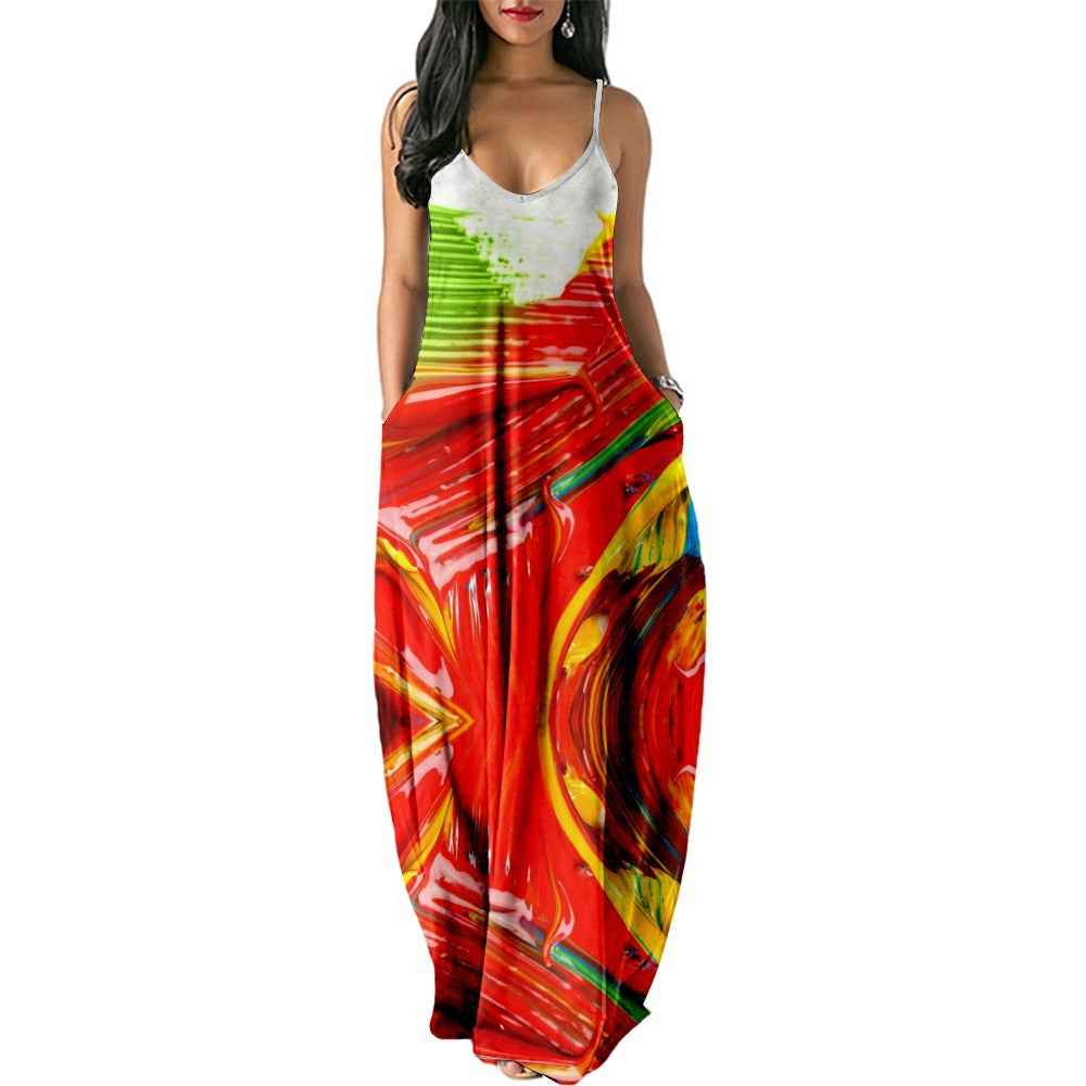 Women's Plus Size Printed Strap Dress