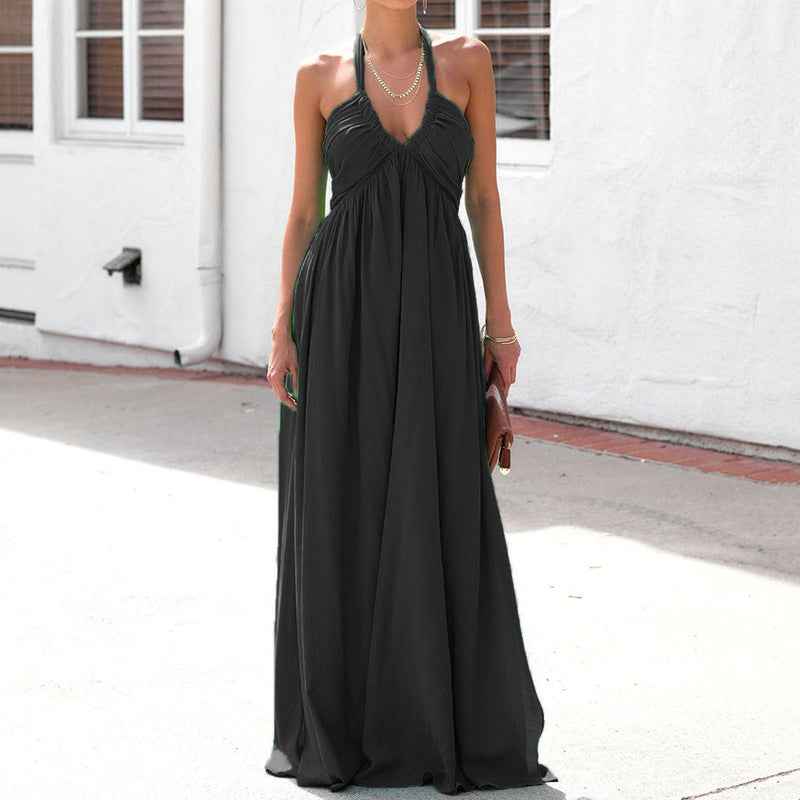 Open-Back Halter Neck Sleeveless Maxi Dress