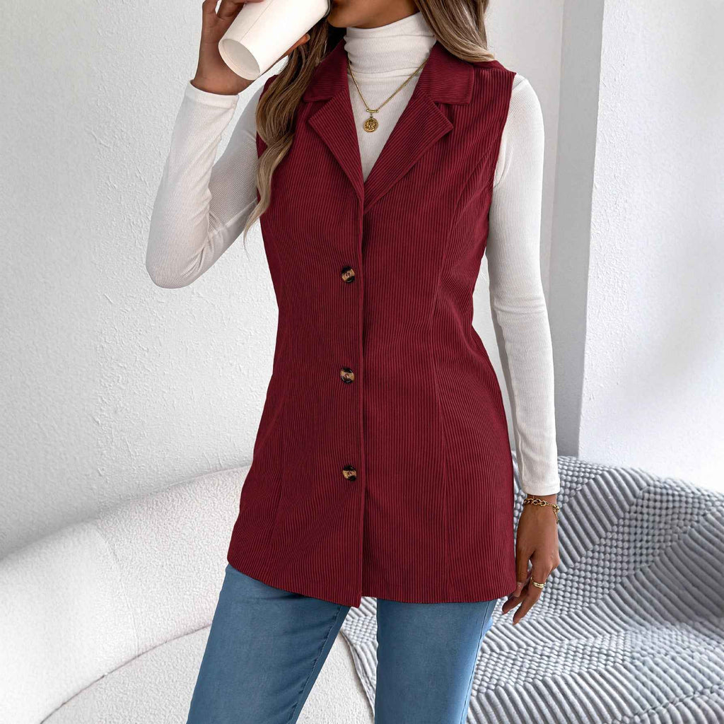 Corduroy Button-Front Cardigan Jacket — Suit Collar