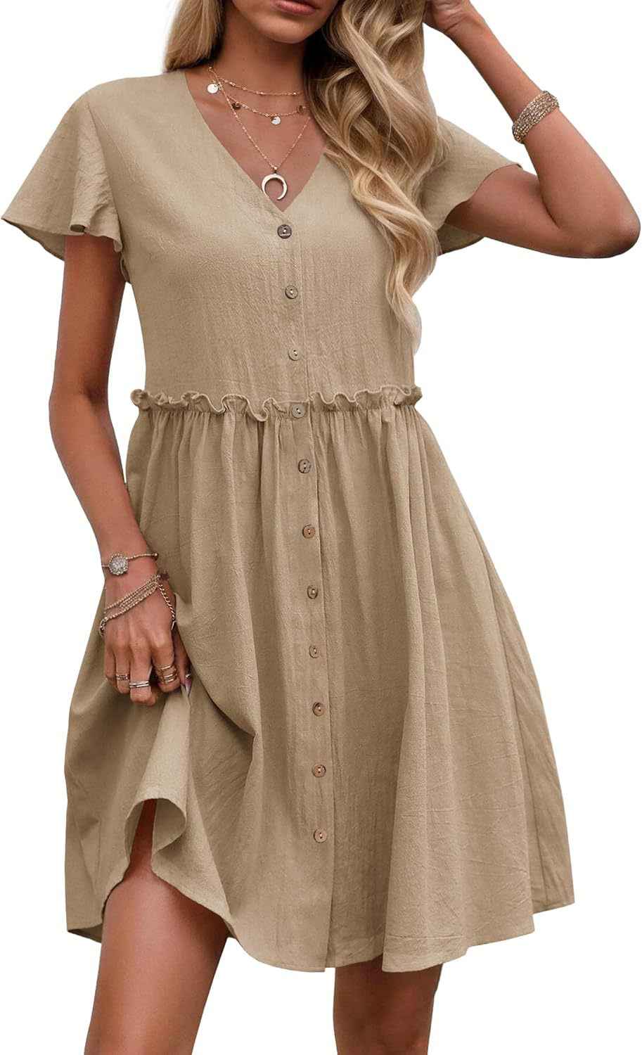 Boho Floral V-Neck Dress with Petal Sleeves & Ruffled Hem