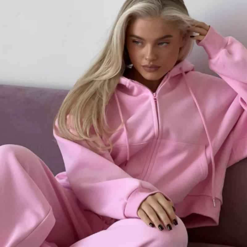 Women's Zip-Up Hoodie & Drawstring Jogger Set — 5 Colours, S–XL