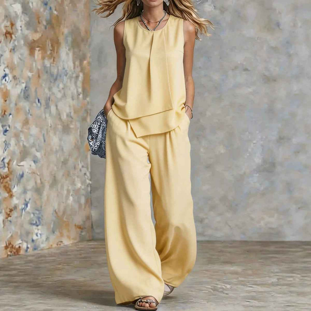 Women's Sleeveless Top & Wide-Leg Pants Two-Piece Set — Casual Chic