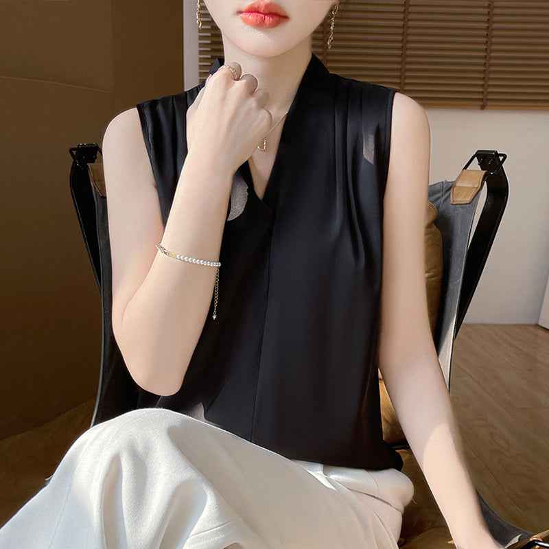 Satin Pearl V-Neck Camisole – Loose Fit Top