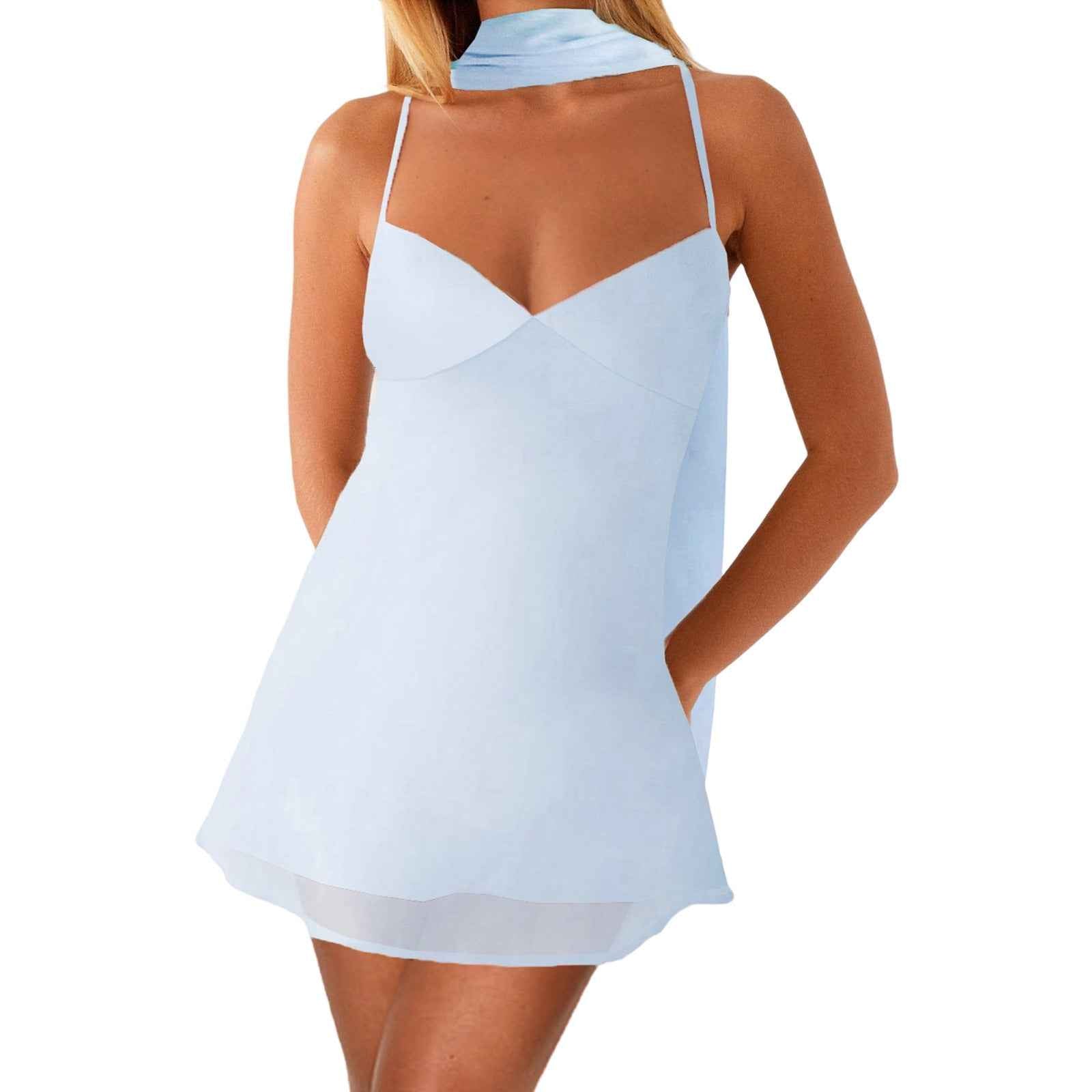 Chiffon Halter Backless Tie-Neck A-Line Floral Print Mini Dress