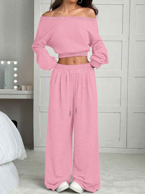 Womens Off-shoulder Casual Sweatshirt Set