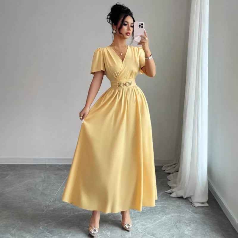 Women's Square-Neck Pleated A-Line Midi Dress — Yellow, S–2XL