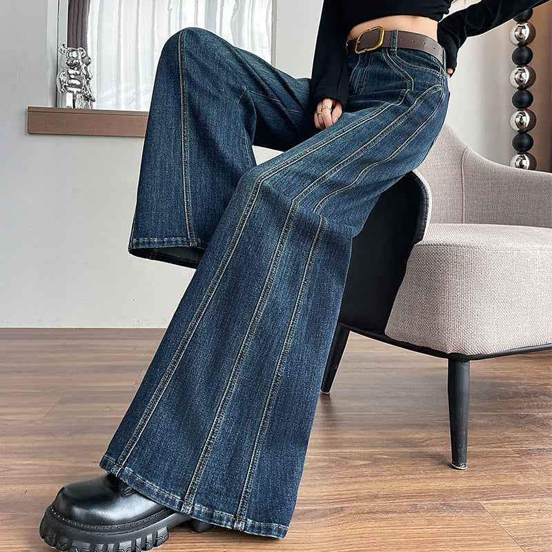 High-Waisted Wide-Leg Flare Jeans – Retro Blue