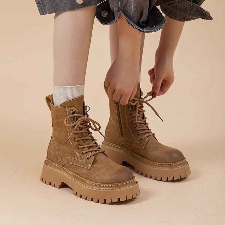 Retro Height-Enhancing Mid-Calf Martin Boots