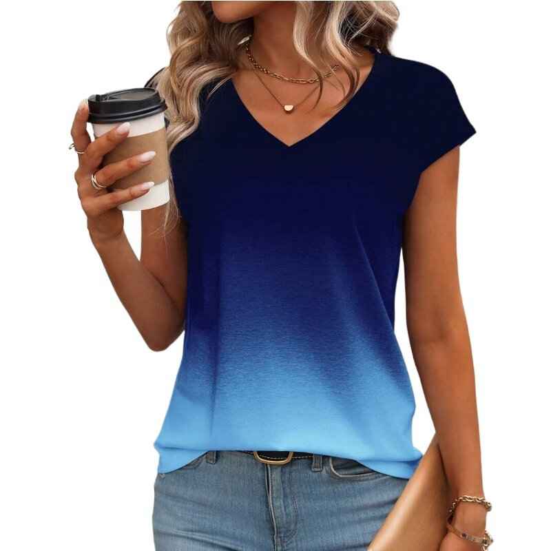 Gradient Print V-Neck Pullover T-Shirt