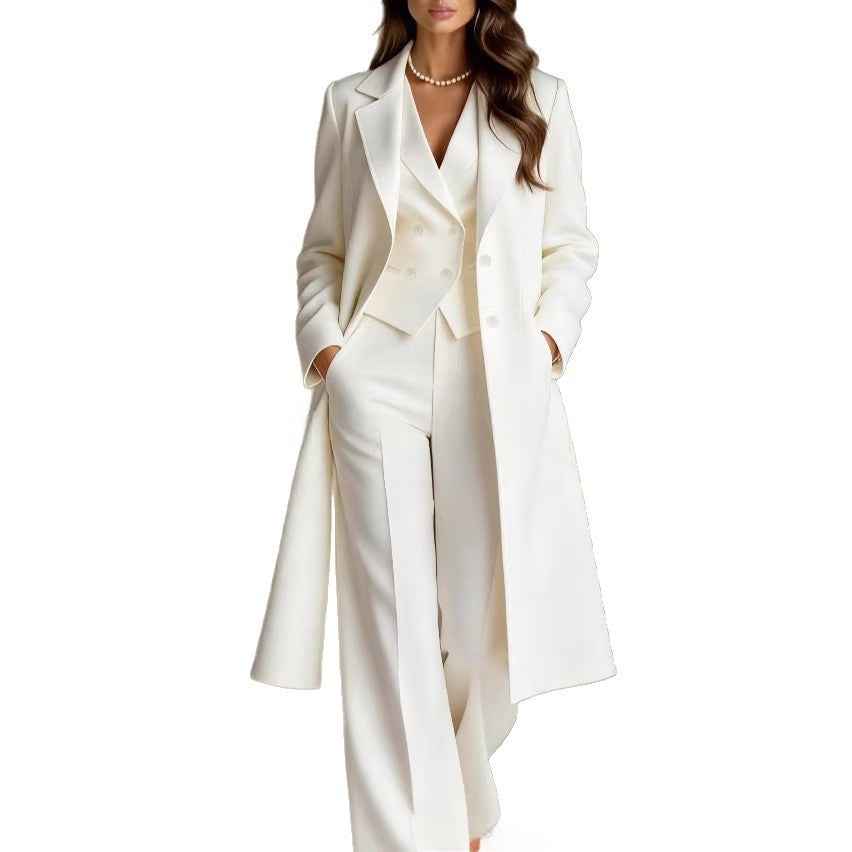 Women's Trench Coat, Vest & Wide-Leg Pants Three-Piece Set