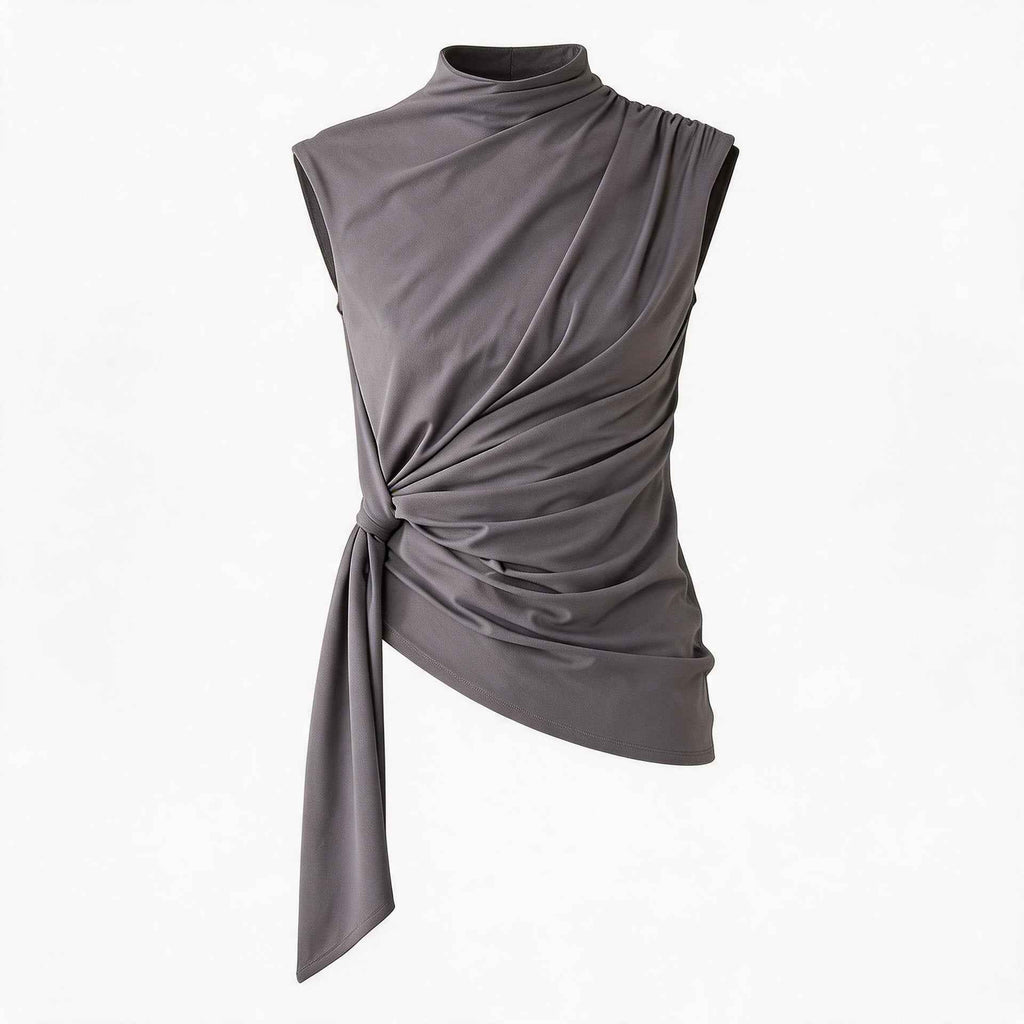 Women's Sleeveless Pleated Tank Top with Asymmetric Hem — 3 Colours