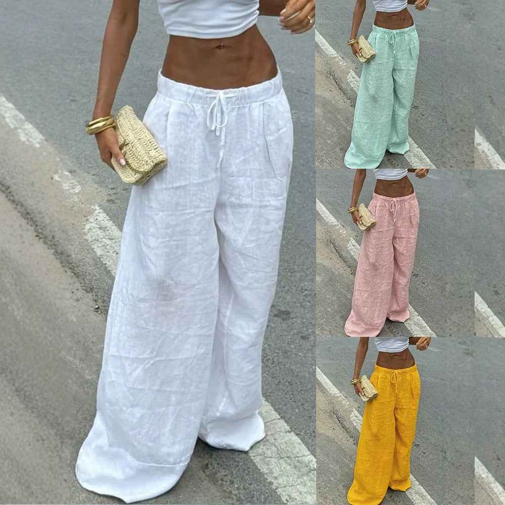Womens Slim-fit Casual Loose-fitting Solid-color Trousers