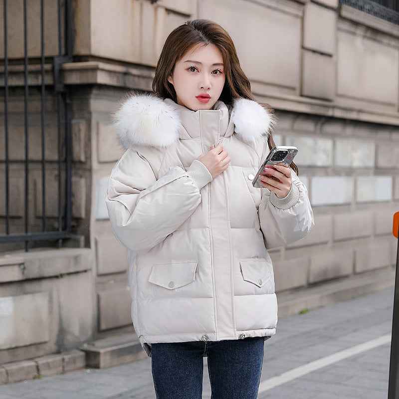 Cotton-padded Coat With A Thickened Large Fur Collar