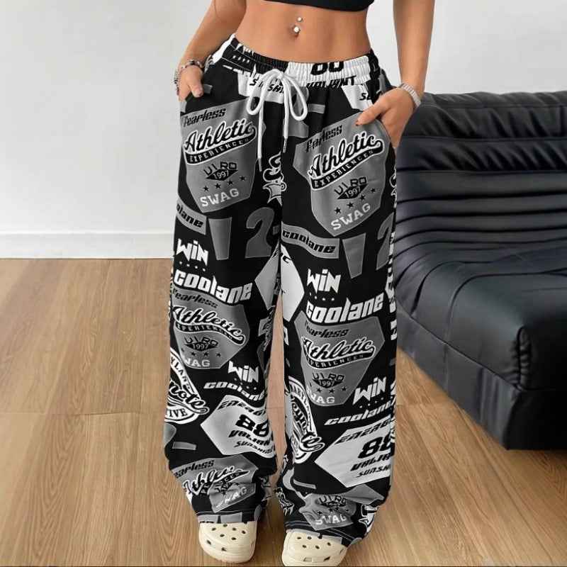 Casual Sweatpants With A Digital And Letter Pattern Wide-leg Design