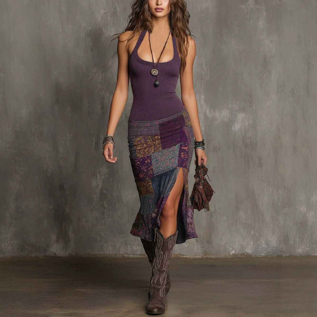Women's Digital Print Sleeveless Midi Strap Dress