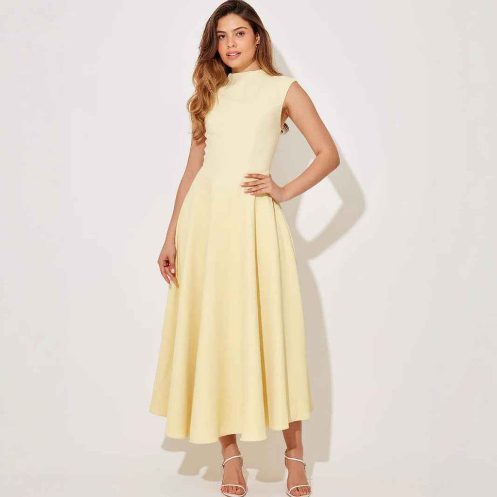 High-Waisted A-Line Patchwork Maxi Dress