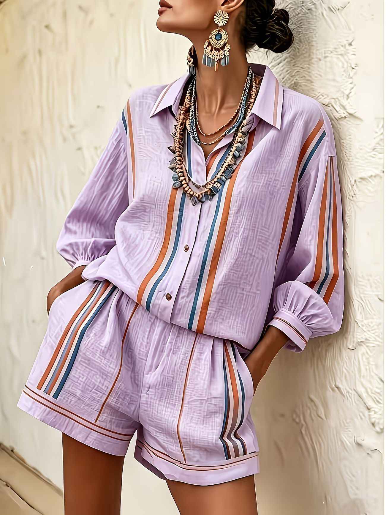 Printed Casual Shirt And Shorts Two-piece Set