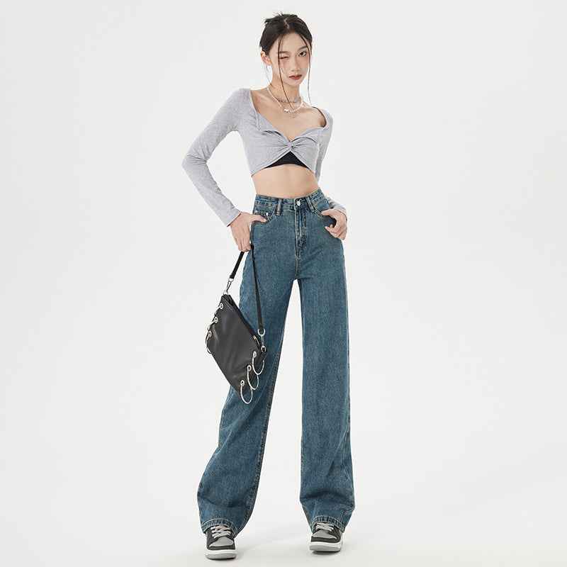 Women's Slim Straight-Leg Jeans – Korean Style Denim