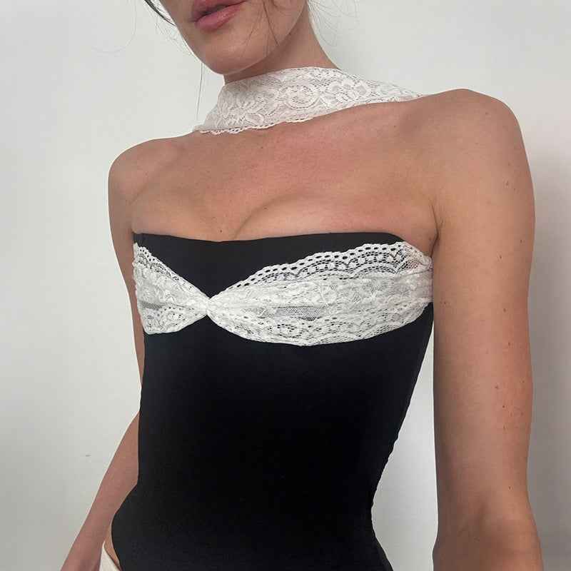 Creative Lace-Patchwork Strapless Tank Top For Women