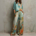 Women's Graffiti Print Drop-Shoulder Top & Wide-Leg Pants Set — Multicolour, S–2XL
