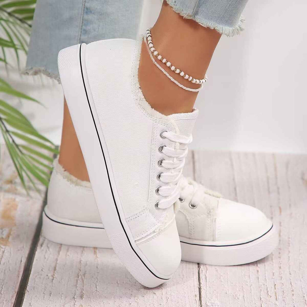 Canvas Lace-Up Flat Trainers