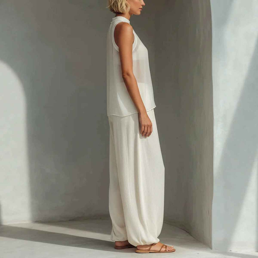 Women's Sheer Chiffon Tank & Wide-Leg Pants Set — 4 Colours, S–3XL