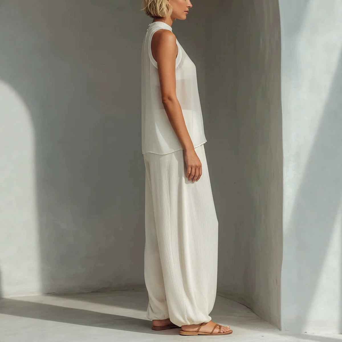 Women's Sheer Chiffon Tank & Wide-Leg Pants Set — 4 Colours, S–3XL