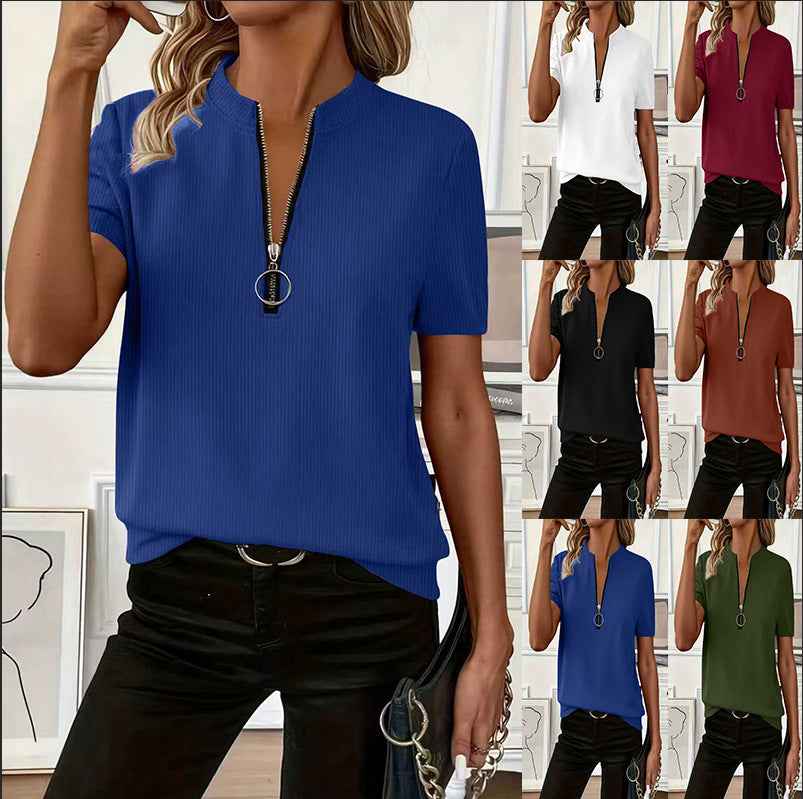 Women's Ribbed Zip-Sleeve T-Shirt
