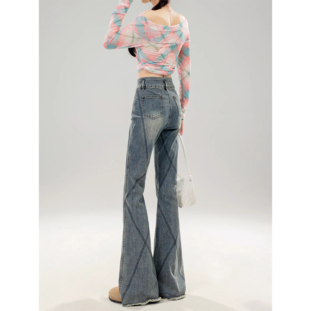 High Waist Bootcut Jeans – Washed Vintage Denim for Women