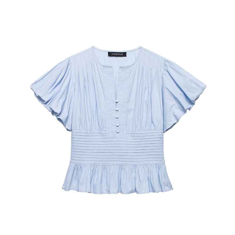 Ruffle-Trimmed Sleeveless Blouse