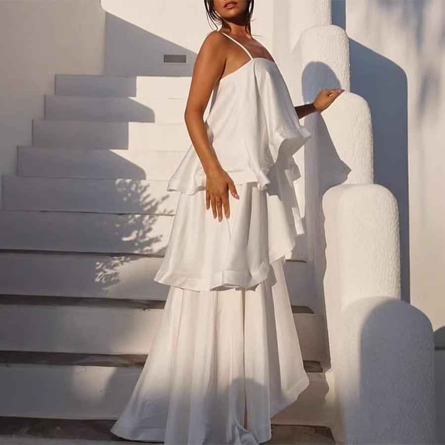 Satin Ruffle-Hem Slip Maxi Dress