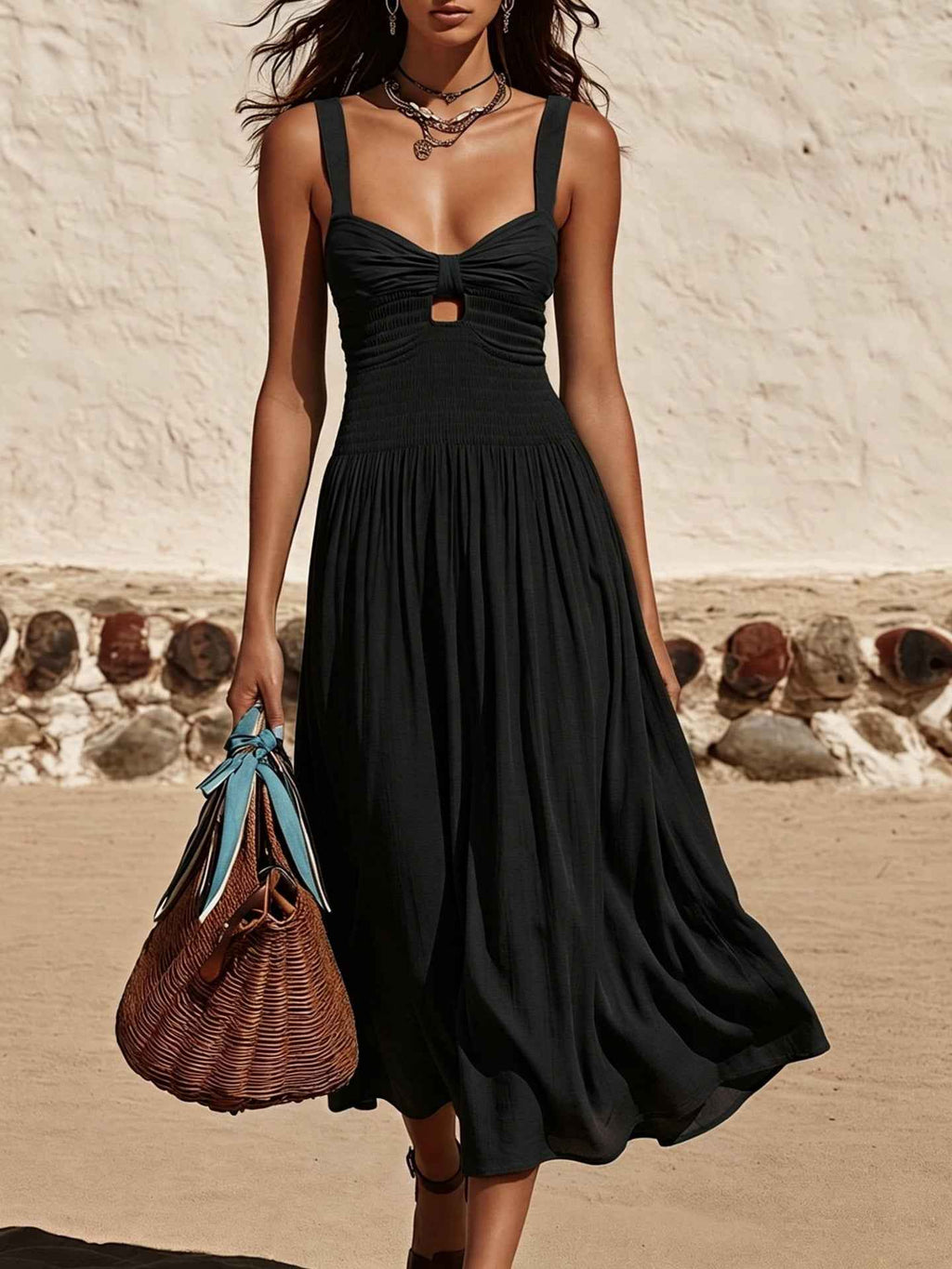 Womens Retro Hollowed-Out Casual Sleeveless Slip Dress