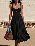 Womens Retro Hollowed-Out Casual Sleeveless Slip Dress