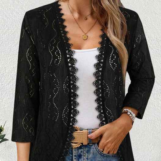 Womens Fashion Lace-spliced Long-sleeve Top