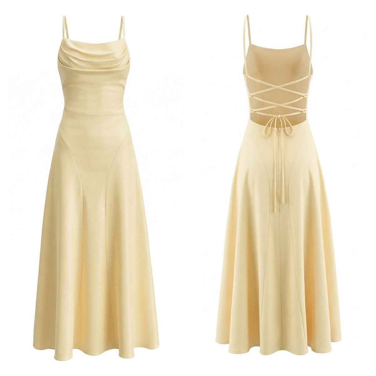 Fishtail Strap Dress Solid Color Chic And Sexy With Spaghetti Straps And A Square Neckline