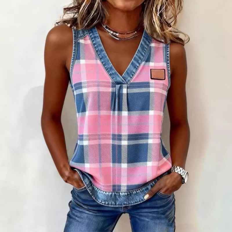 Women's Plaid Sleeveless Camisole – Y-Strap Summer Tank Top
