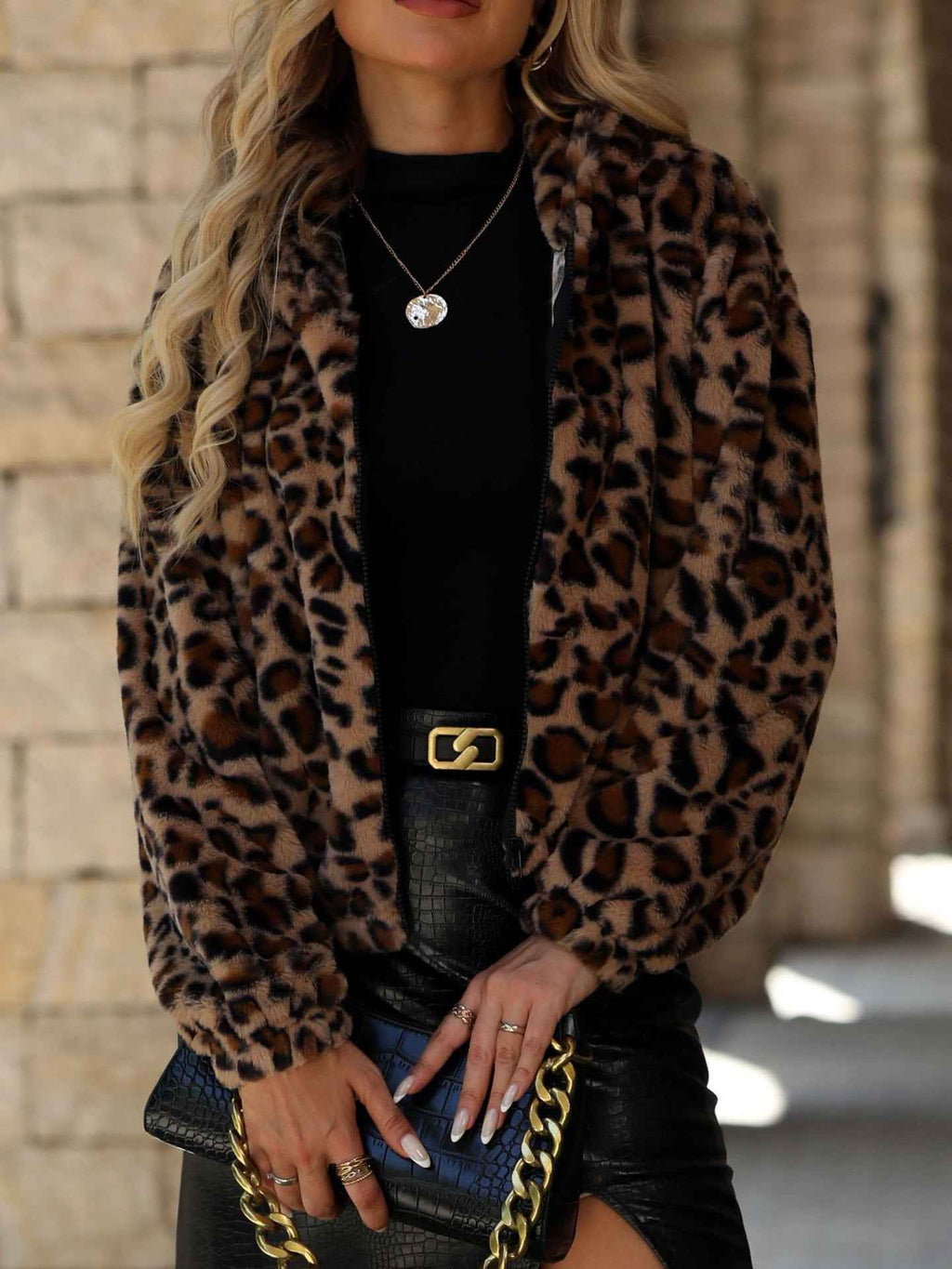 Women's Leopard Print Plush Zip-Up Jacket — Cropped Relaxed Fit