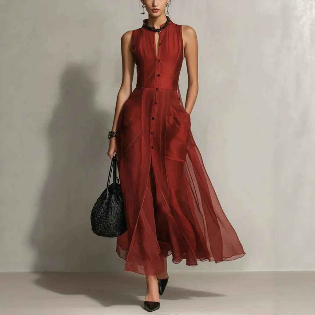 Sleeveless Midi Dress – Relaxed Fit Straight Minimalist Office Dress